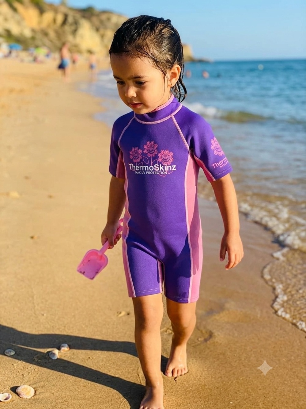 Thermo Skinz Purple and Pink Girls' Short-Sleeve Swim wetsuit Sz 6